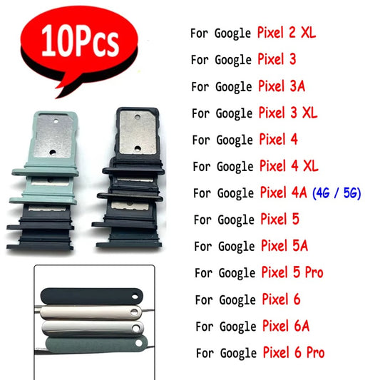 10Pcs，SIM Card Holder Tray chip slot drawer Adapter Socket Replace For Google Pixel 2XL 3 3A 3XL 4 4A 4G 5G 4XL 5 5A 5 Pro 6 6A Google Pixel Phone repair parts