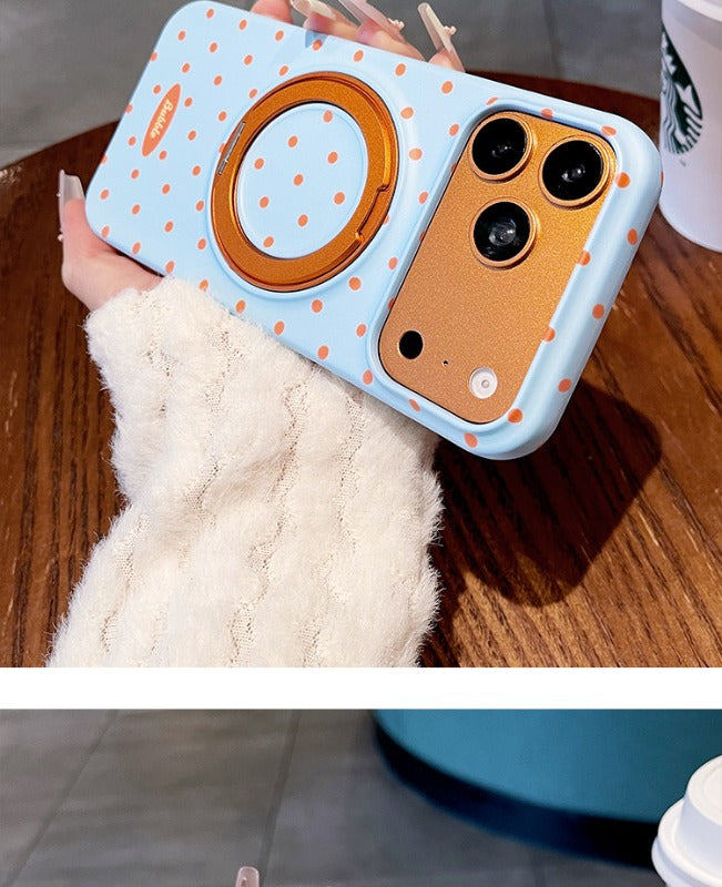 Solid color polka dot bracket for iPhone 17promax mobile phone case New iPhone16 gentle polka dot rotating bracket protective case 15 Korean anti-drop large hole women's shell Phone accessories