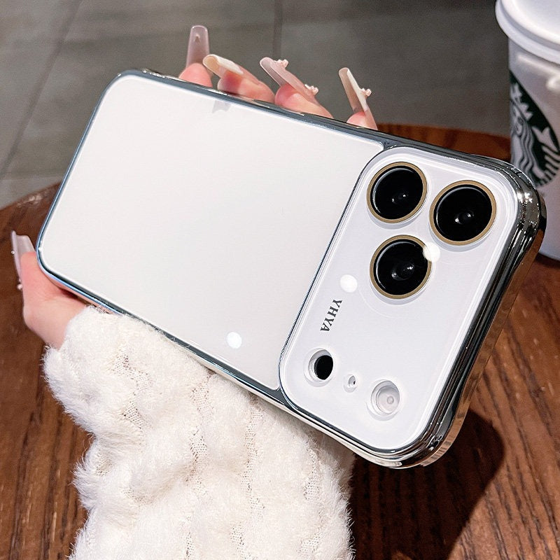 Mirror plating for iPhone 17 seconds to become larger Windows 17Pro mobile phone case New iPhone16 tempered glass ice crystal glossy plating hard case 15Pro solid color women's case Phone accessories