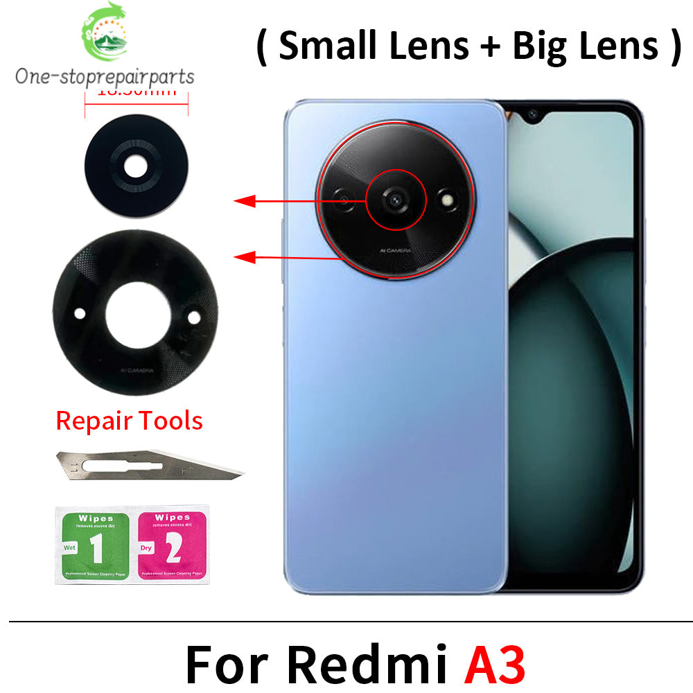 New For Redmi A1 A2 A3 A5 Plus Rear Back Camera Glass Lens With Ahesive Sticker Redmi phone repair parts