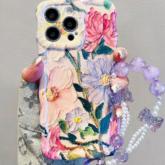 Accessories for iPhone15promax phone case 13/14 blue oil painting flower ins wind 14promax iPhone  iphone15 Phone accessories