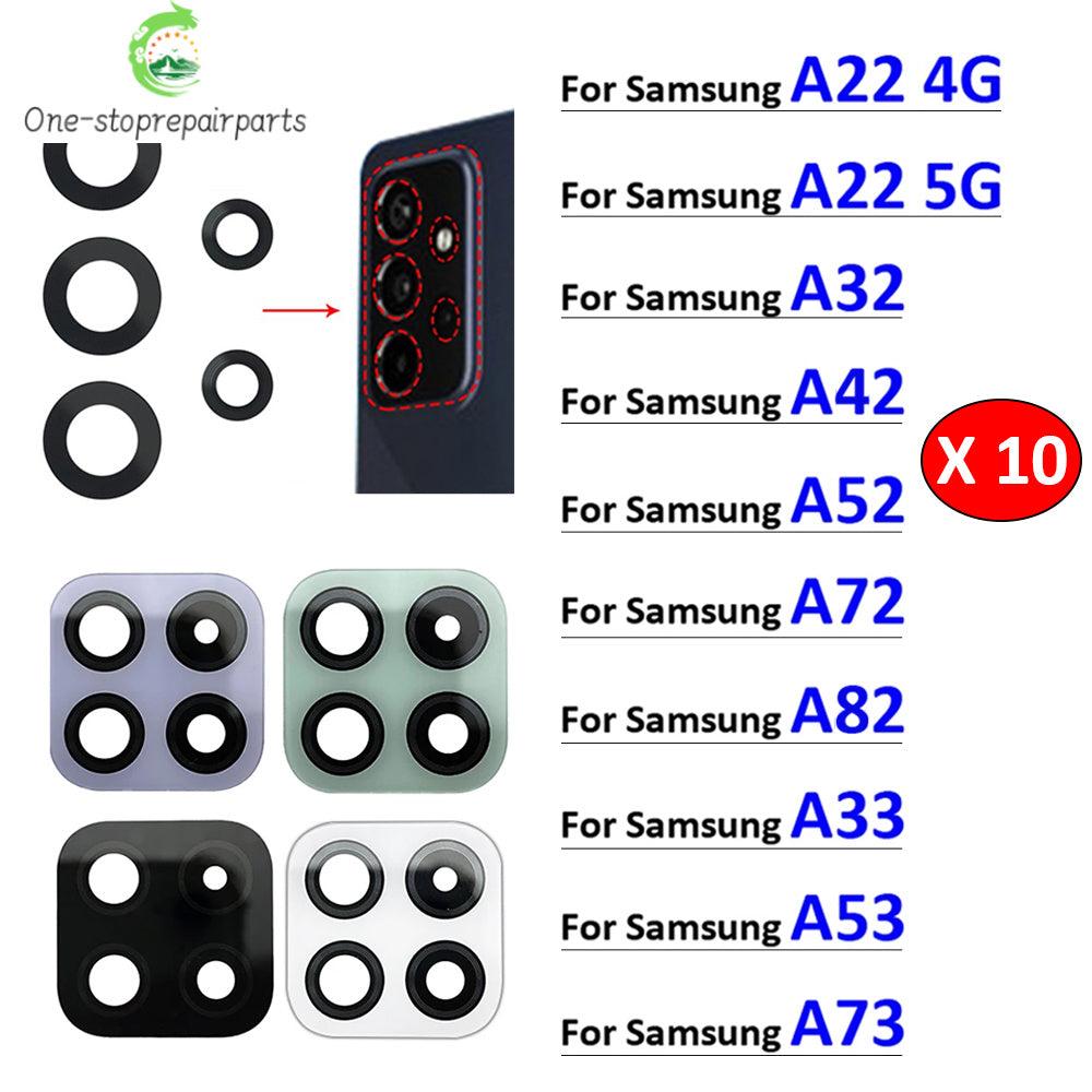 10Pcs, Back Rear Camera Glass Lens For Samsung A22 A32 A42 A52 A72 A33 A53 A73 4G 5G  With Adhesive