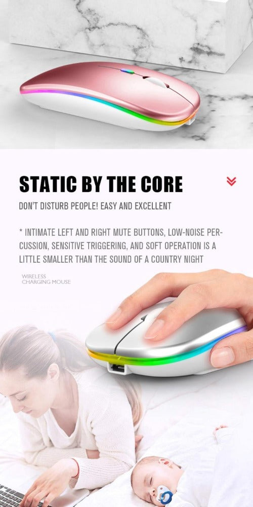 RGB Bluetooth Dual-mode Wireless Mouse for Laptop Tablet PC All-in-One Computer Silent No Noise Office Esports Games 5.1 + 2.4G Rechargeable Mute Charging Mouse