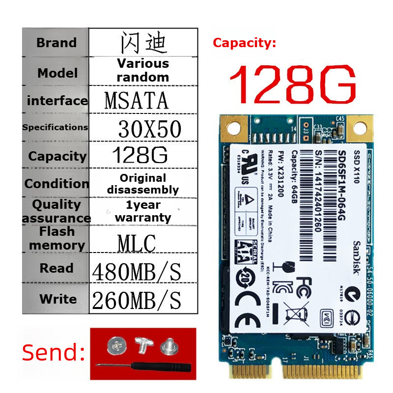 Laptop SSD for Samsung PM851 128G 256G 512G MSATA  TLC  MLC  64G 32G Toshiba Hynix Kingston Micron SanDisk solid state disk