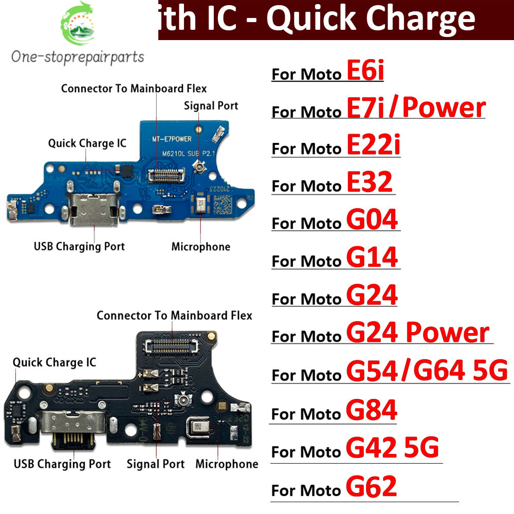 USB Charging Board Port Dock Charger Connector Flex Cable For Moto E6i E7i E22i E32 G24 Power G04 G14 G54 G64 G84 G42 G62 5G Motorola phone repair parts