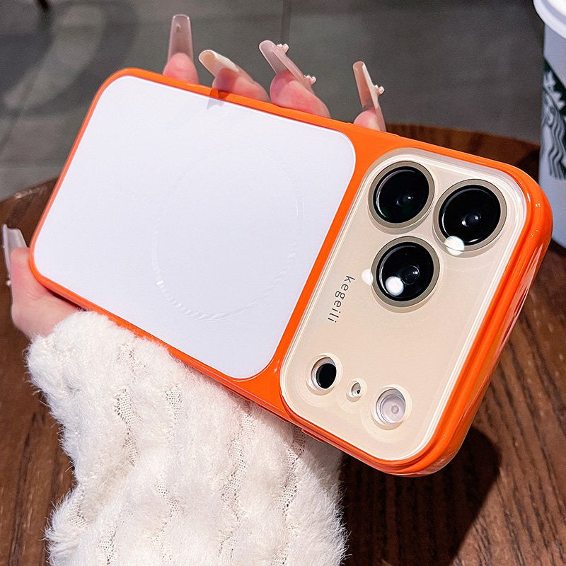 Large window contrast magnetic suction for iPhone 17promax mobile phone case New iPhone16 seconds change 17pro Large window fine ring magnetic suction protective case 15pro Women's case Phone accessories