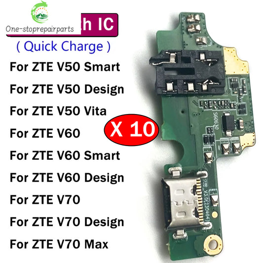 10Pcs, USB Charge Port Jack Dock Connector Charging Board Flex Cable For ZTE Blade V50 V60 V70 Smart Design Vita Max ZTE phone repair parts