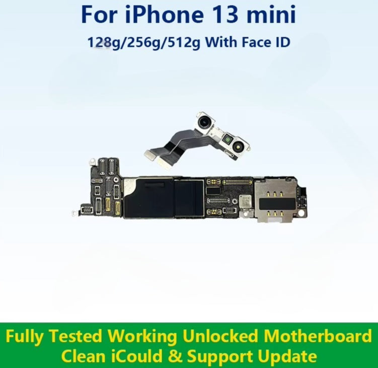 Fully Tested Authentic Motherboard For iPhone 13mini 128g/256g/512g Unlocked Mainboard With Face ID Cleaned iCloud Fast Shipping iPhone phone repair parts