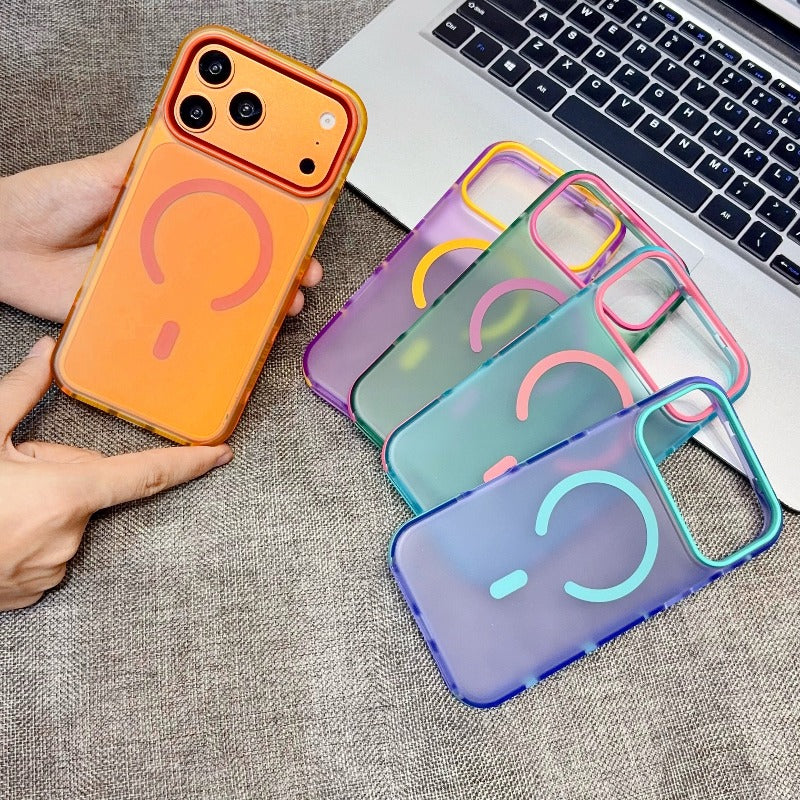 Contrast color matte strong magnetic attraction for iPhone17promax mobile phone case 2026 new female iPhone 17pro advanced sense 16promax large hole without lens 16pm super fire good-looking shell Phone accessories