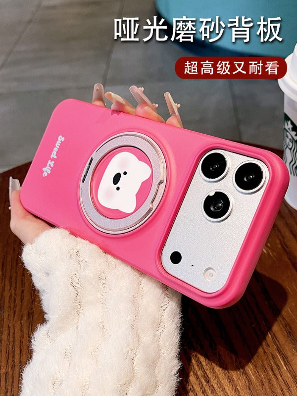 Cartoon small animal fulcrum shell for iPhone 17promax mobile phone case new iPhone16 large hole lens frame with 360 ° rotating bracket 15pro women's cute shell Phone accessories