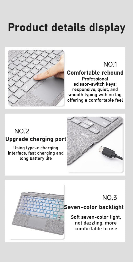Replacement RGB Backlit Bluetooth Wireless Cover Keyboard For Microsoft Surface Pro 3 4 5 6 7 8 9 12 Pro X Go 1 2 3 Keyboard Backlit Trackpad Wireless