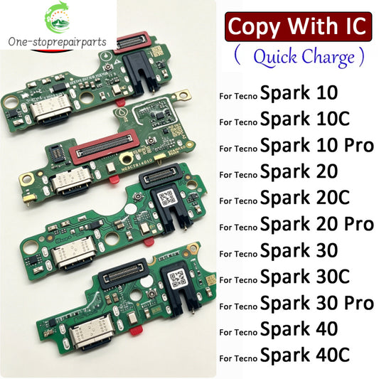 10Pcs, USB Charging Port Dock Charger Plug Connector Board Flex Cable For Tecno Spark 10 10C 20 20C 30 30C 40 40C Pro Plus 4G 5G Tecno phone repair parts