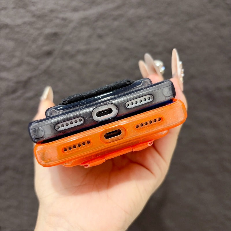 Star glitter card bag is suitable for iPhone 17promax mobile phone case orange with card cover Air folding bracket iPhone16 can be inserted into the card 15plus card 14pro transparent 13pm silicone card clip Phone accessories