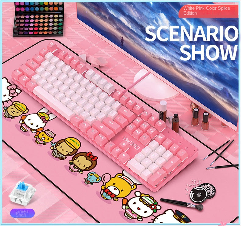 Accessories Mechanical Keyboard Girls Internet celebrities Girls Pink Blue Round Keys Games Punk Style