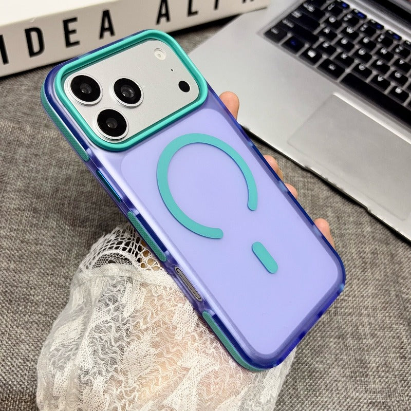Contrast color matte strong magnetic attraction for iPhone17promax mobile phone case 2026 new female iPhone 17pro advanced sense 16promax large hole without lens 16pm super fire good-looking shell Phone accessories