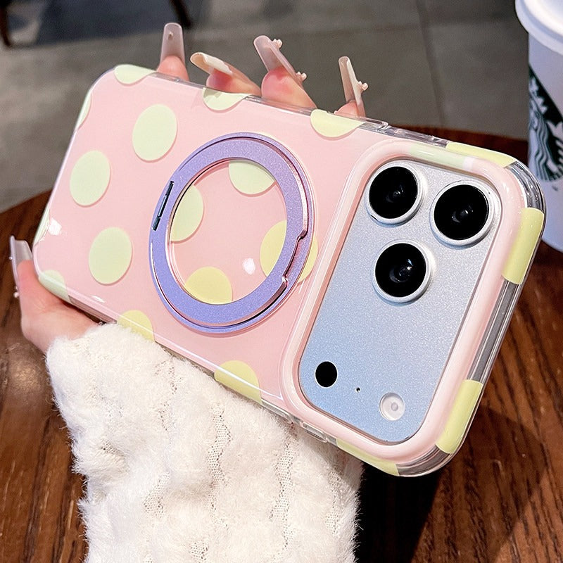 Macaron polka dot bracket for iPhone 17promax mobile phone case new iPhone16 Korean silicone gentle dream polka dot women's case 15pro high value case Phone accessories