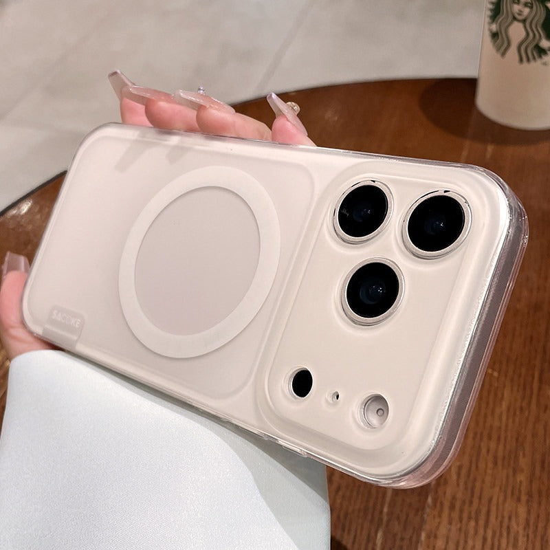 Simple skin matte iPhone 17promax mobile phone case new iPhone16 transparent soft edge women's strong magnetic adsorption protective cover 15pro fine hole lens head frame protection 14 matte surface gradual change Phone accessories