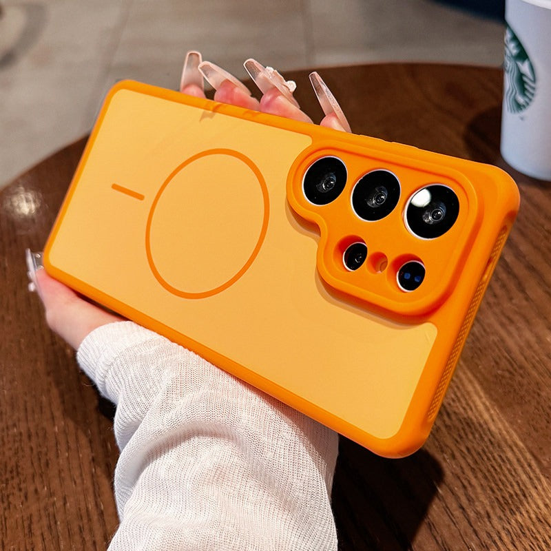 Contrasting color heat dissipation magnetic suction For Samsung S26ultra mobile phone case New S25ultra strong magnetic adsorption fine hole frame S24 side heat dissipation design Soft edge case Phone Accessories