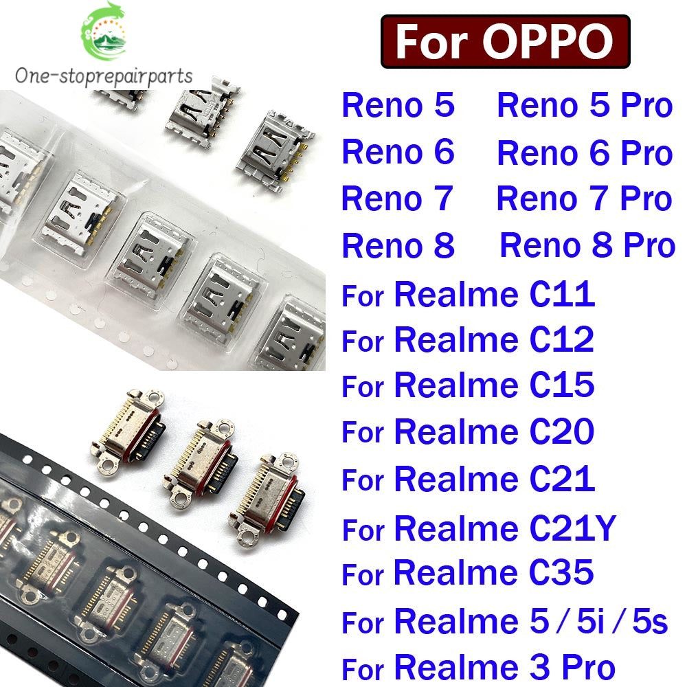 2Pcs, Charger USB Charging Port Dock Connector Socket For OPPO Reno 5 6 7 8 Pro Realme C11 C12 C15 C20 C21 C35 C21Y 5 5i 5s Realme phone repair parts