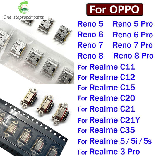 2Pcs, Charger USB Charging Port Dock Connector Socket For OPPO Reno 5 6 7 8 Pro Realme C11 C12 C15 C20 C21 C35 C21Y 5 5i 5s Realme phone repair parts