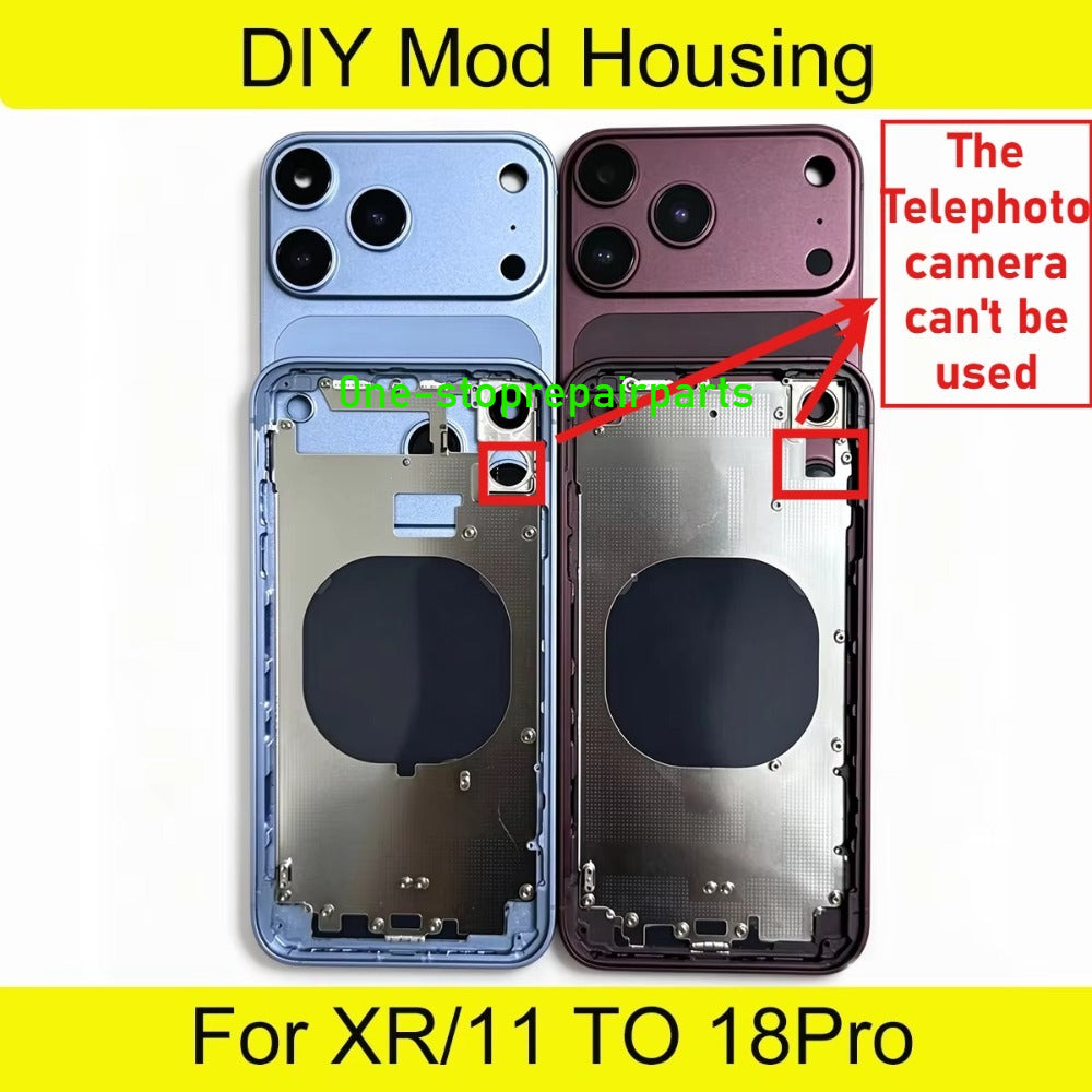 DIY Convertor Housing Back Cover Assembly Compatible For iPhone X XR XS MAX 11 11PRO 12 12PRO 13 Pro 14Pro 15Pro 15 Pro Max To 17 18 17Pro 18Pro Max Backshell Replacement Refitted Chassis Pre-Installed Modified Middle Frame iPhone phone repair parts
