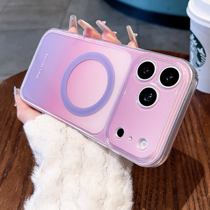 Macaron gradual change for iPhone 17promax mobile phone case new iPhone16 smudge gradual change magnetic attraction, protective case 15pro fine hole frame protective case Phone accessories