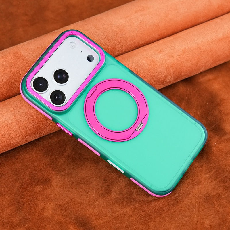 Metal frame for iPhone 18Pro magnetic mobile phone case iPhone17ProMax rotating 360 bracket 16/15pm all-inclusive anti-drop 14 skin matte contrasting color non-slip protective case Phone accessories