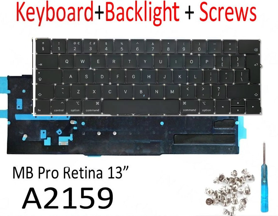 New Laptop A2159 Keyboard with Backlight English US UK EU for MacBook Pro Retina 13.3" EMC 3301 Mid 2019 Year Macbook repair parts