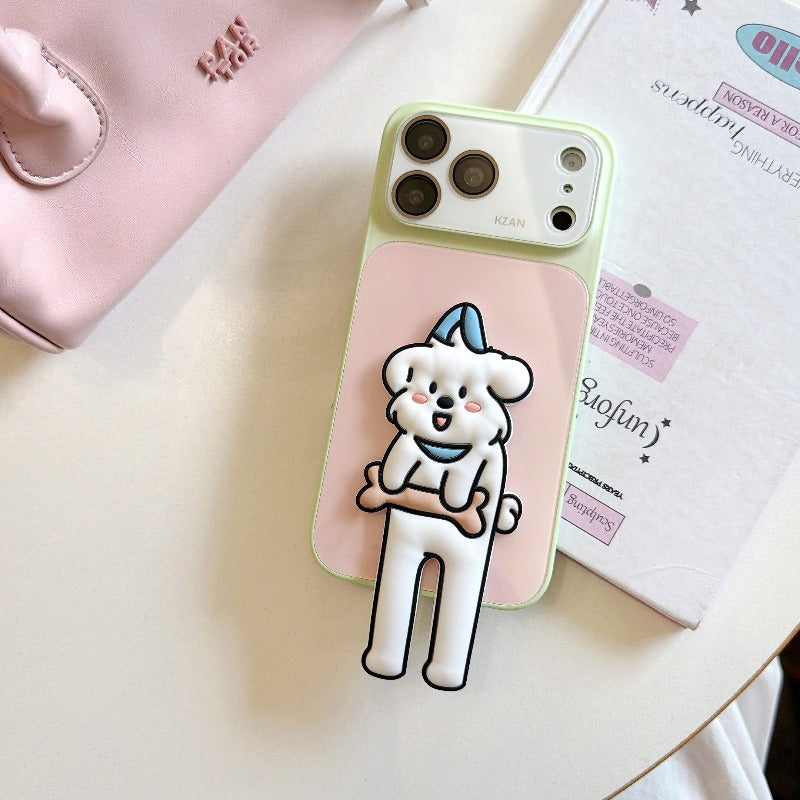 Ball doll bracket for iPhone 17promax mobile phone case new all-inclusive 16 girl cartoon silicone iPhone15 women's 14 creative 13promax anti-drop seconds become larger Windows Phone accessories