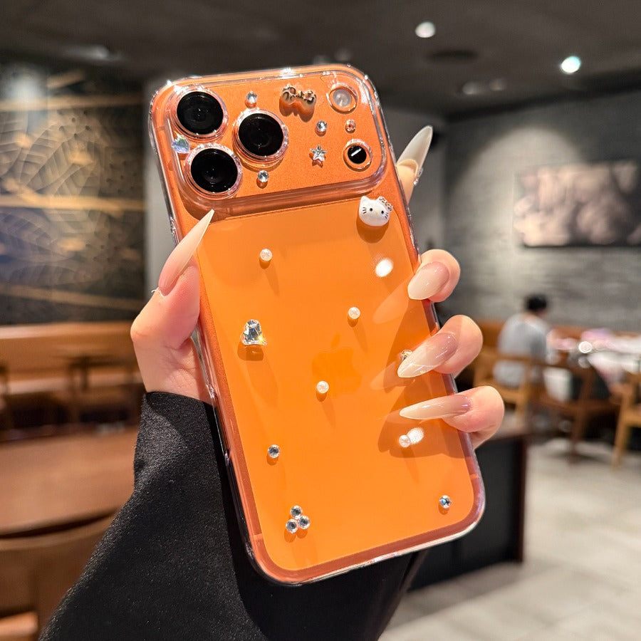 For iPhone 17promax mobile phone case new three-dimensional diamond iPhone17Pro lens all-inclusive transparent cute 16 anti-drop female protective case 15plus Air hard case Phone accessories