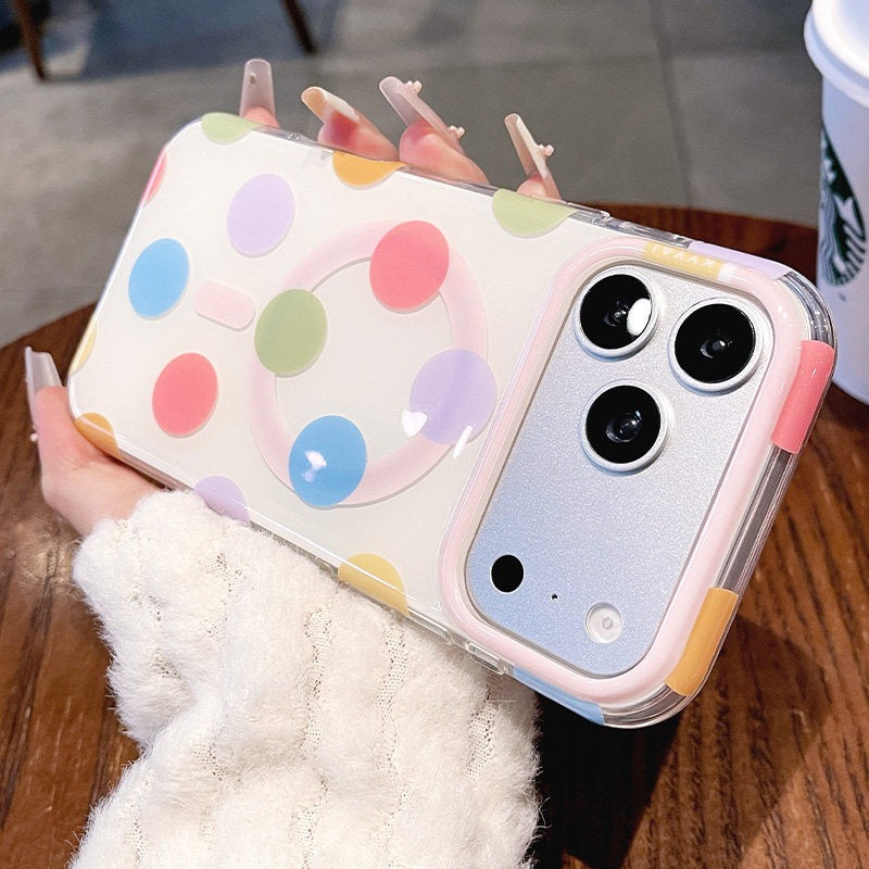Macaron polka dot bracket for iPhone 17promax mobile phone case new iPhone16 Korean silicone gentle dream polka dot women's case 15pro high value case Phone accessories