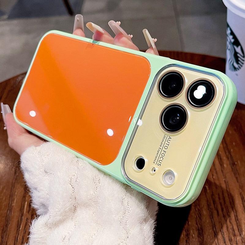 Contrasting color large window glass for iPhone 17promax mobile phone case New iPhone16 seconds change 17pro large window dopamine soft edge 15pro with lens film protection Phone accessories