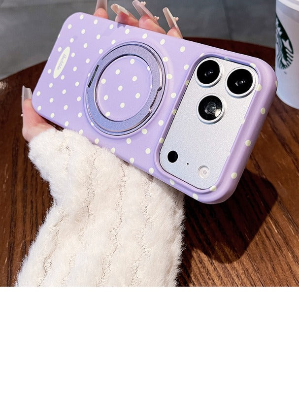 Solid color polka dot bracket for iPhone 17promax mobile phone case New iPhone16 gentle polka dot rotating bracket protective case 15 Korean anti-drop large hole women's shell Phone accessories