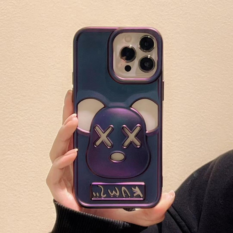 Accessories for iPhone14/13promax anti-drop hollow three-dimensional violent bear solid color female new mobile phone case Phone accessories