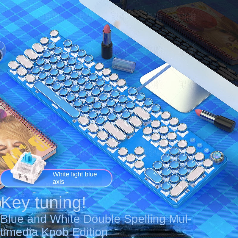 Accessories Mechanical Keyboard Girls Internet celebrities Girls Pink Blue Round Keys Games Punk Style