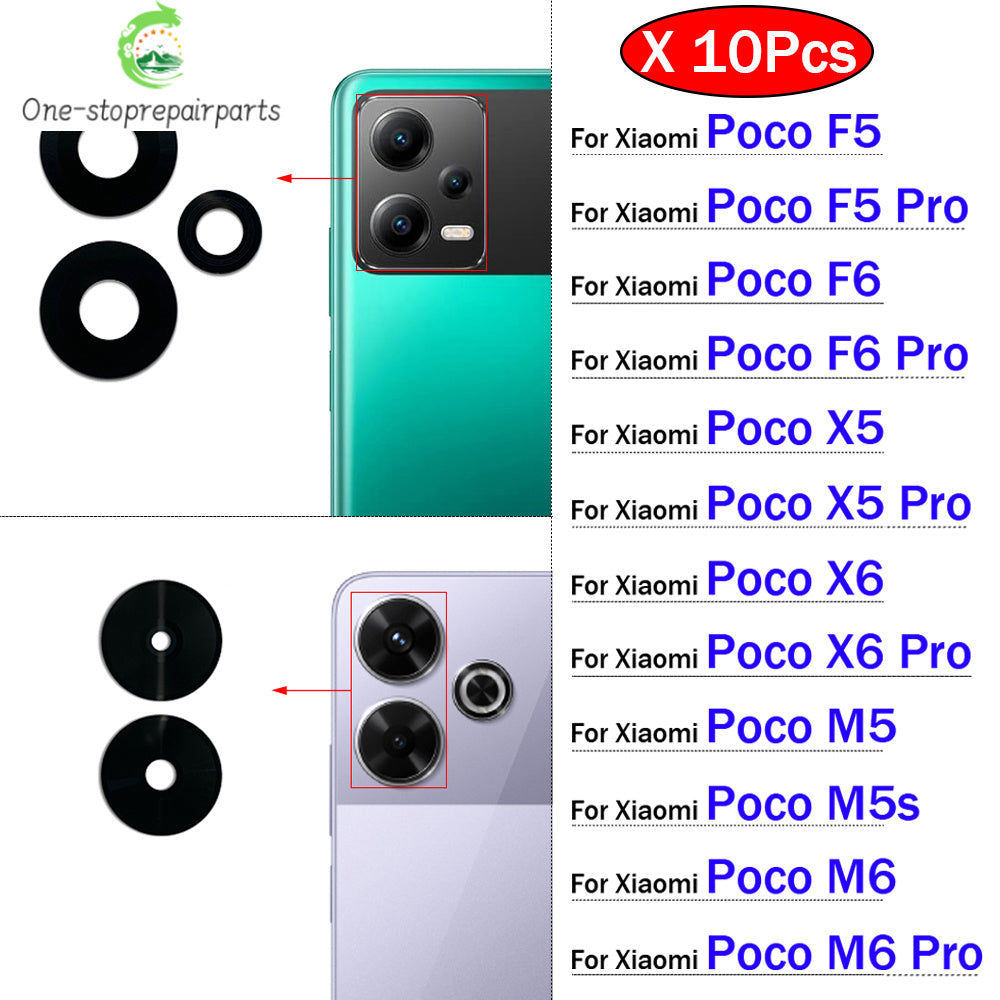 10Pcs/Lot, Back Rear Camera Glass Lens Cover With Adhesive For Xiaomi Poco F5 F6 M5 M5s M6 X5 X6 Pro 4G 5G  Xiaomi  Xiao mi phone repair parts
