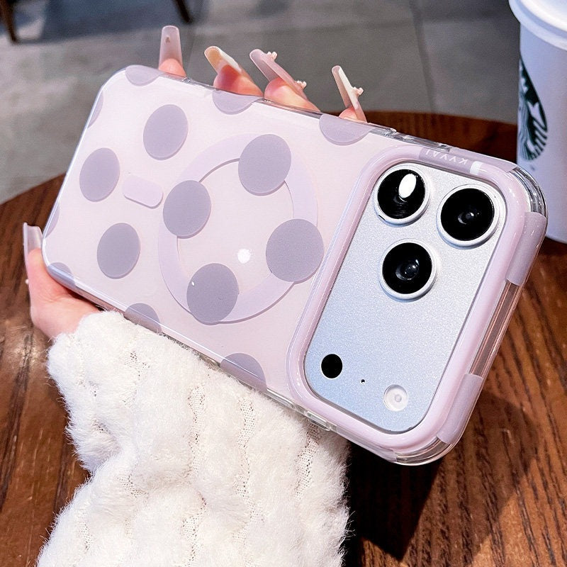 Macaron polka dot bracket for iPhone 17promax mobile phone case new iPhone16 Korean silicone gentle dream polka dot women's case 15pro high value case Phone accessories