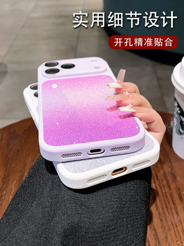 Gradual change glitter for iPhone 17promax mobile phone case new iPhone16 gradual change glitter starlight texture 15pro diamond cut pattern lens frame light fit case Phone accessories