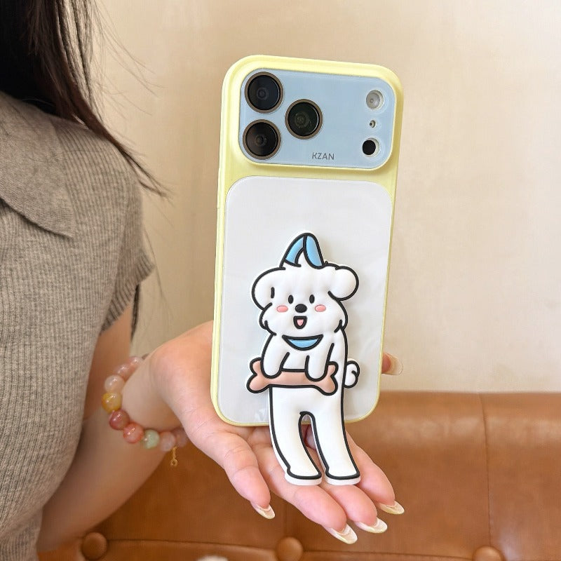 Ball doll bracket for iPhone 17promax mobile phone case new all-inclusive 16 girl cartoon silicone iPhone15 women's 14 creative 13promax anti-drop seconds become larger Windows Phone accessories