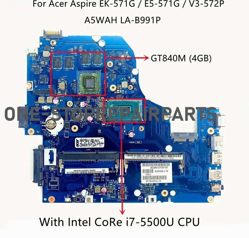 LA-B162P LA-B991P For Acer Aspire E5-571G V3-572G EK-571G Laptop Motherboard With I3 I5 I7 CPU GT820M/840M Video Card 100% New Acer laptop repair parts