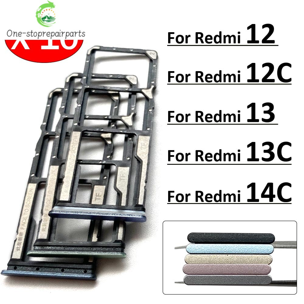 10Pcs ，SIM Card Tray Slot Holder Adapter Accessories For Xiaomi Redmi 12 12C 13 13C 14C Replacement Spare Parts Xiaomi  Xiao mi phone repair parts