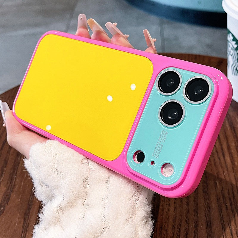 Spring and summer dopamine contrast color for iPhone 17 seconds change 17pro lens frame new mobile phone case iPhone16 integrated lens film solid color jelly anti-drop 15 explosive case Phone accessories