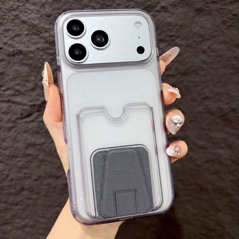 Star glitter card bag is suitable for iPhone 17promax mobile phone case orange with card cover Air folding bracket iPhone16 can be inserted into the card 15plus card 14pro transparent 13pm silicone card clip Phone accessories