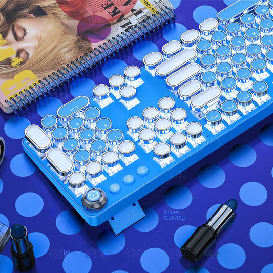 Accessories Mechanical Keyboard Girls Internet celebrities Girls Pink Blue Round Keys Games Punk Style