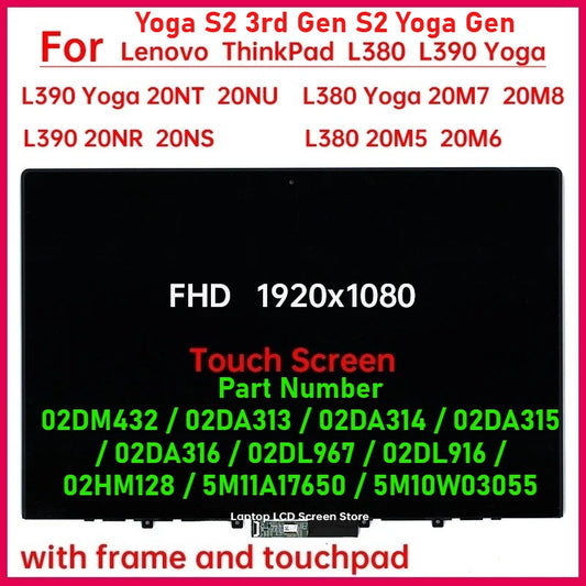 For Lenovo ThinkPad Yoga S2 3rd Gen S2 Yoga Gen L380 L39013.3" FHD LED LCD Display Touch Screen Assembly  02DA316 / 02DL967 / 02DL916 / 02HM128 / 5M11A17650 / 5M10W03055 Lenovo laptop repair parts