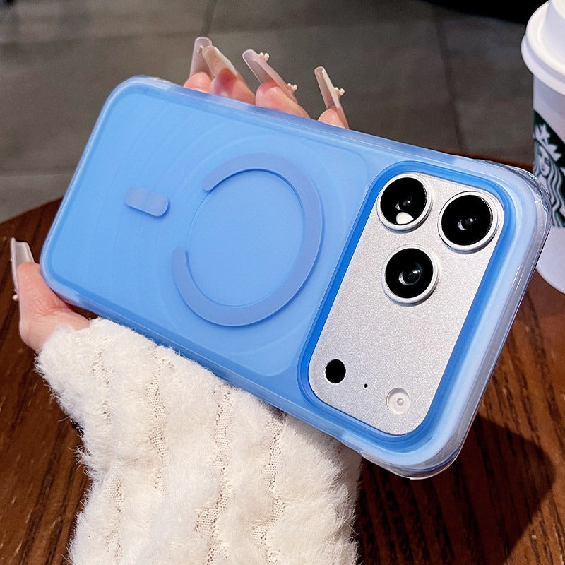 Corrugated matte magnetic suction for iPhone 17promax mobile phone case New iPhone16 four-corner airbag anti-drop protection 17pro strong magnetic adsorption matte texture women's case Phone accessories