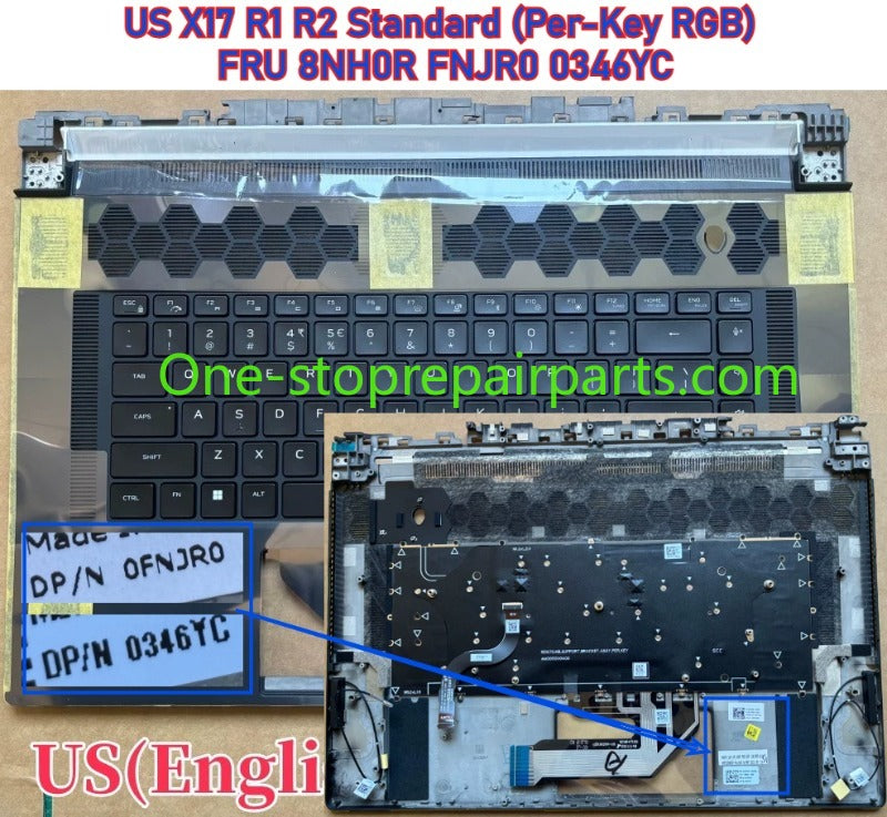 US Palmrest keyboard assembly for Dell Alienware  X17 R1 R2 Per-Key RGB Cherry MX Mechanical FNJR0 346YC 8NH0R  02PFRW 2PFRW 0718M9 upper case topcase keyboard assembly Dell Laptop repair parts