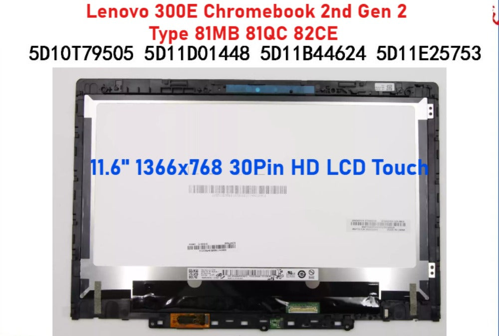 11.6" 1366x768 30Pin HD LCD Touch Screen Assembly with bezel for  Lenovo 300E Chromebook 2nd Gen 2 Type 81MB 81QC 82CE 5D10Y67266 5D10T79505 w/G-sen/EMR Touch Lcd Screen Assembly Display LCD LED Monitor Panel Digitizer Assembly LCD Module Lenovo lapt
