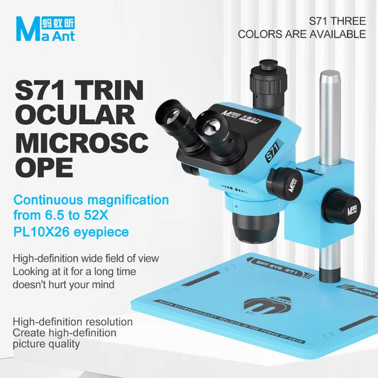 MAANT S71 Trinocular Stereo Microscope 6.5X-52X Zoom 10x26 Eyepiece Digital Microscope for Phone PCB Electronic Soldering Tools  Professional Repair Tools