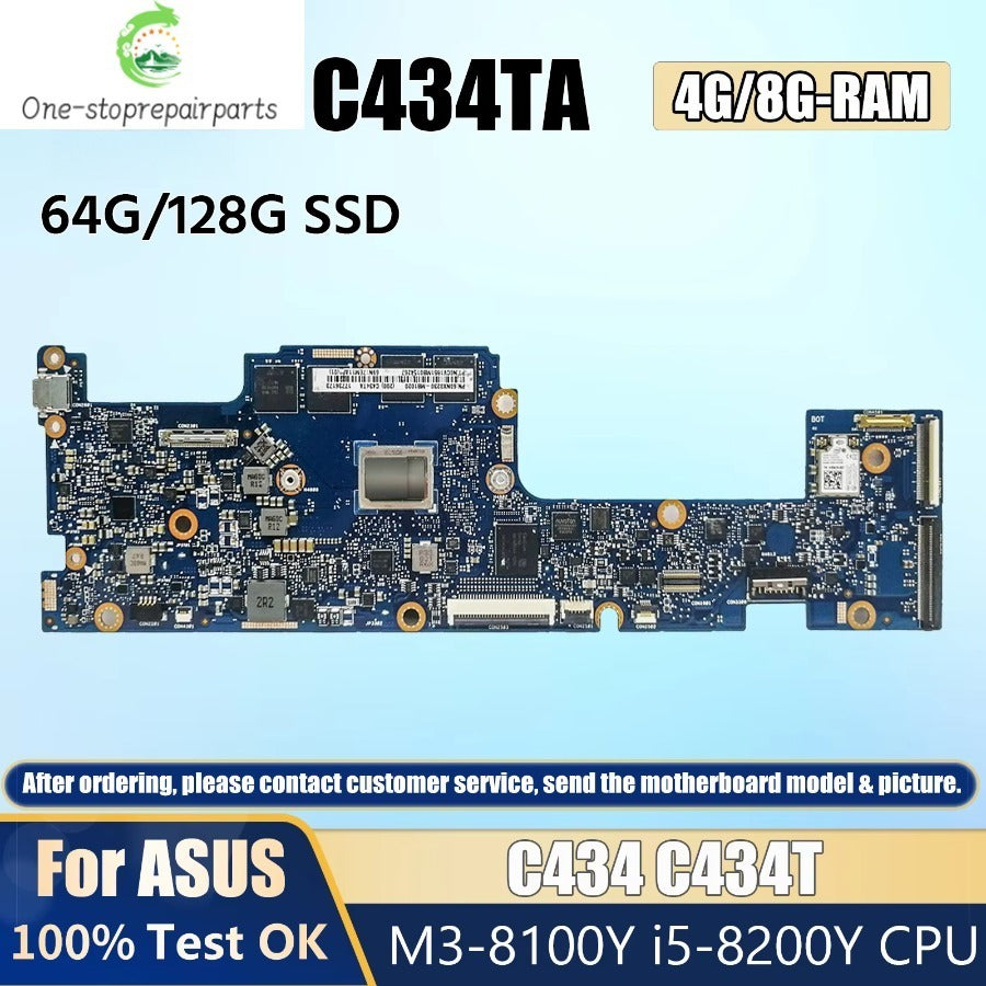C434TA M3-8100Y CPU 4GB RAM 64G SSD Mainboard For ASUS Chromebook Flip C434TA C434 C434T 60NX0230-MB1020 Laptop Motherboard 100% Tested OK ASUS laptop repair parts